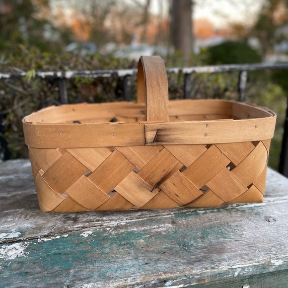 Accents | Farmhouse Wood Woven Basket Vintage | Poshmark